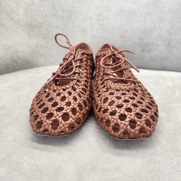 Antonio Melani Flats 9 Brown Woven Leather Myles Crochet Lace Up Loafers New$190 - Picture 11 of 16